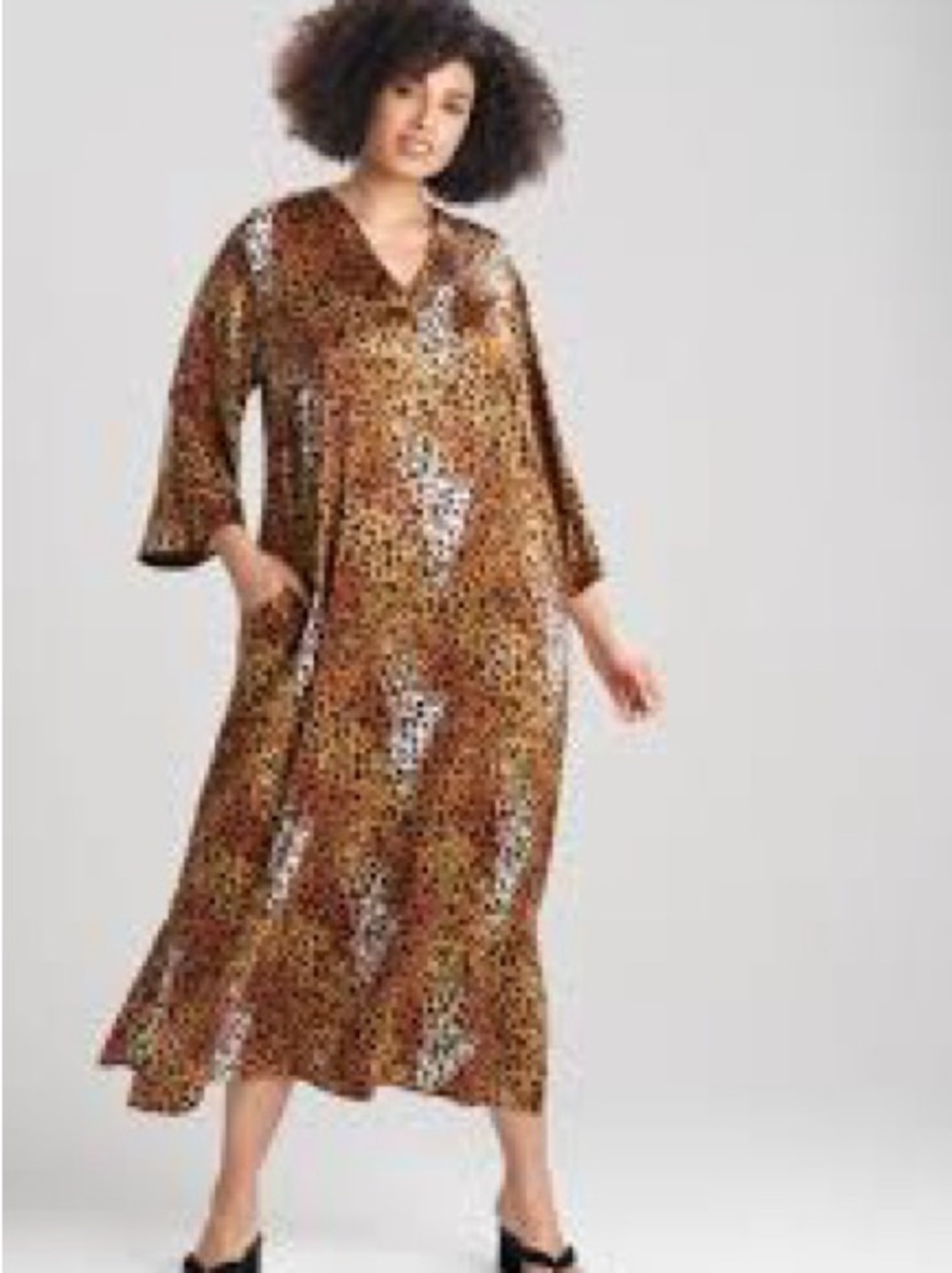 Natori Size 1X Brown Misty Leopard V-Neck Caftan Maxi Dress Loungewear
